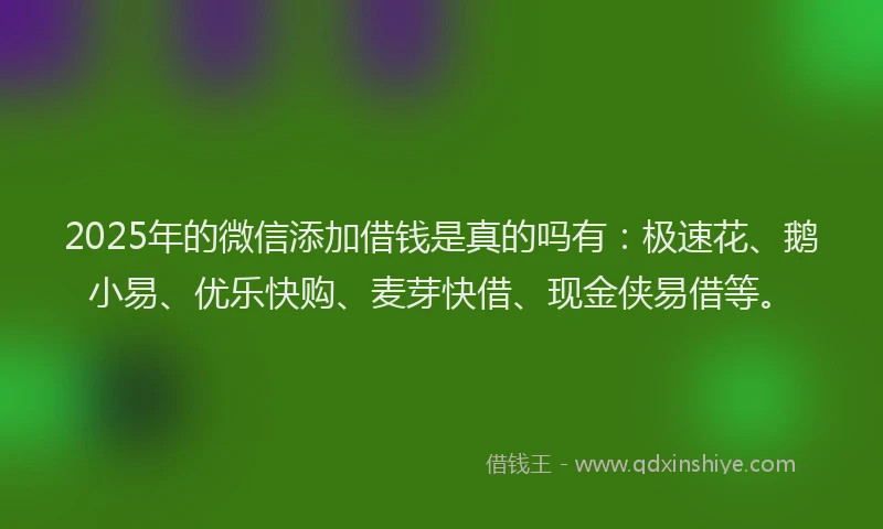 2025年的微信添加借钱是真的吗有：极速花、鹅小易、优乐快购、麦芽快借、现金侠易借等。