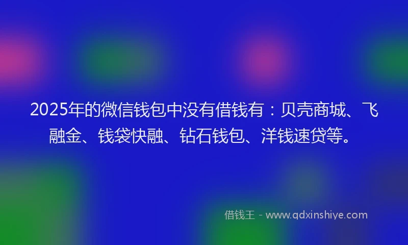 2025年的微信钱包中没有借钱有：贝壳商城、飞融金、钱袋快融、钻石钱包、洋钱速贷等。