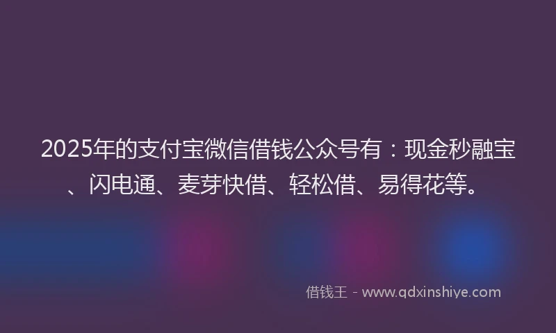 2025年的支付宝微信借钱公众号有：现金秒融宝、闪电通、麦芽快借、轻松借、易得花等。