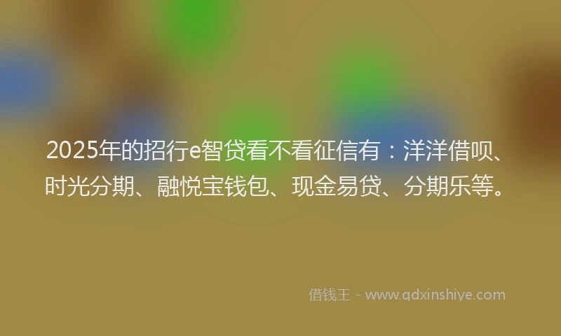 2025年的招行e智贷看不看征信有：洋洋借呗、时光分期、融悦宝钱包、现金易贷、分期乐等。