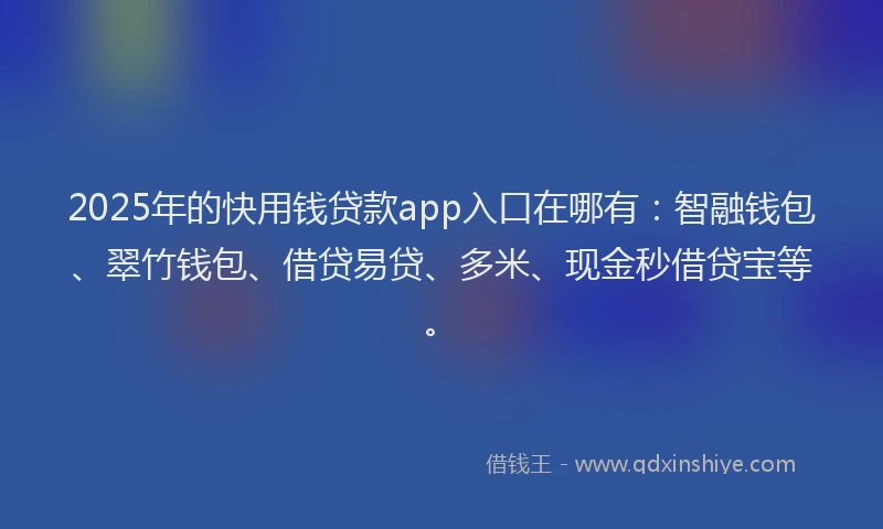 2025年的快用钱贷款app入口在哪有：智融钱包、翠竹钱包、借贷易贷、多米、现金秒借贷宝等。