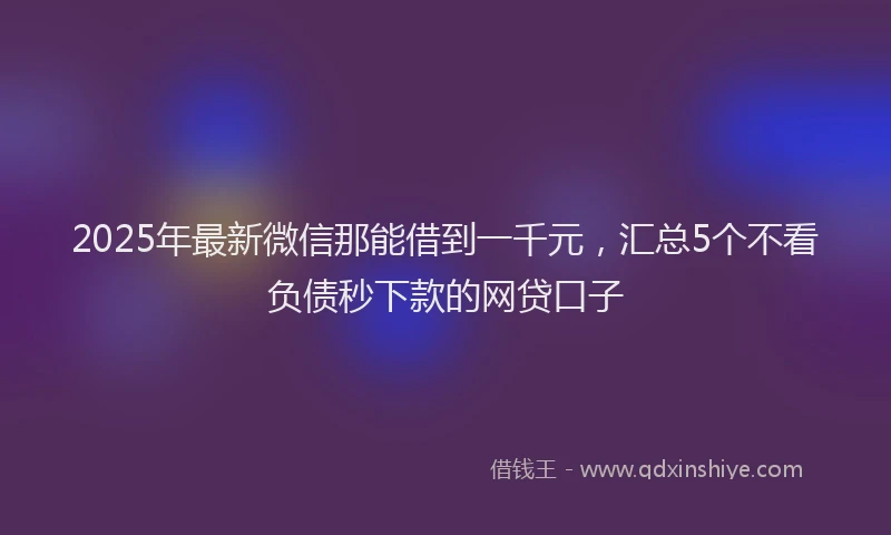 2025年最新微信那能借到一千元，汇总5个不看负债秒下款的网贷口子