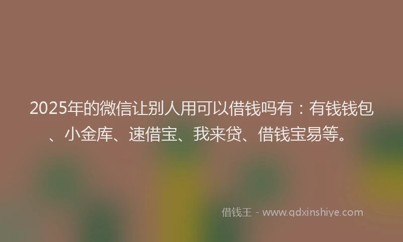 2025年的微信让别人用可以借钱吗有：有钱钱包、小金库、速借宝、我来贷、借钱宝易等。