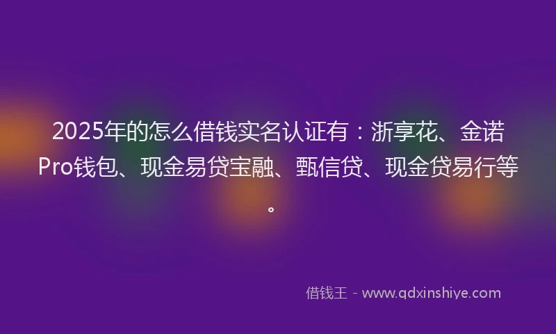 2025年的怎么借钱实名认证有：浙享花、金诺Pro钱包、现金易贷宝融、甄信贷、现金贷易行等。