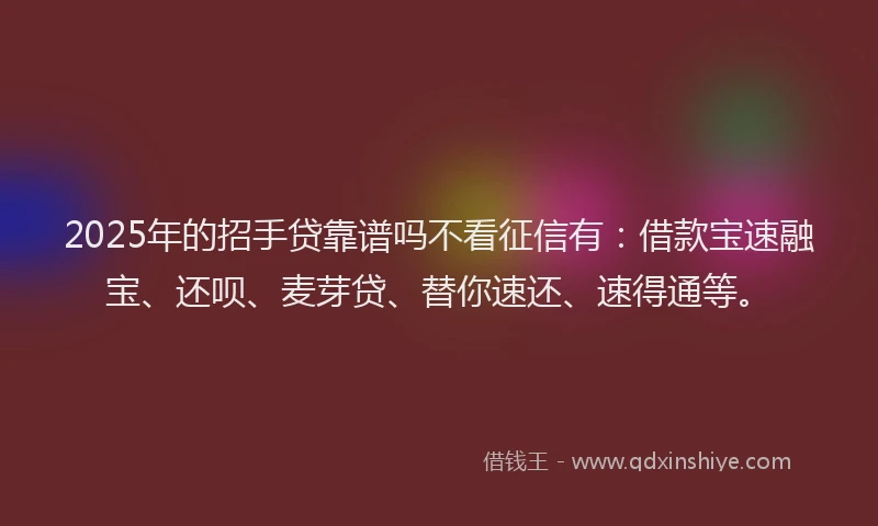 2025年的招手贷靠谱吗不看征信有：借款宝速融宝、还呗、麦芽贷、替你速还、速得通等。