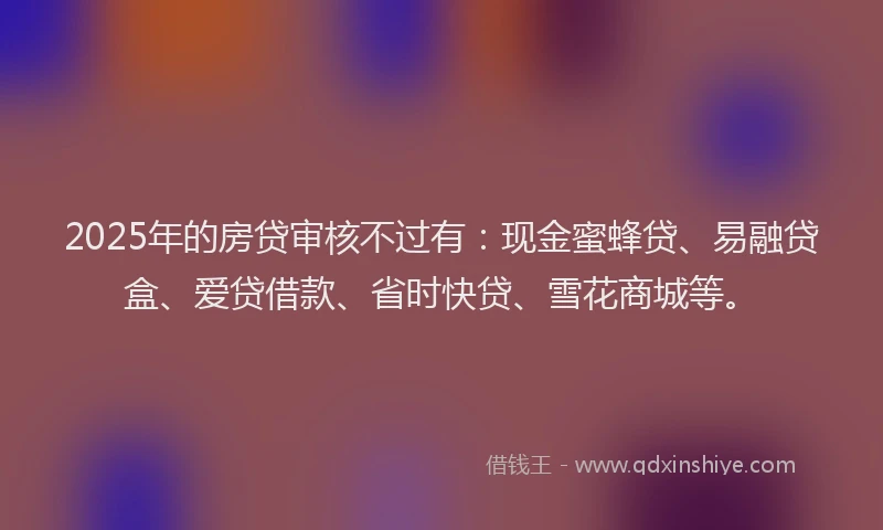 2025年的房贷审核不过有：现金蜜蜂贷、易融贷盒、爱贷借款、省时快贷、雪花商城等。