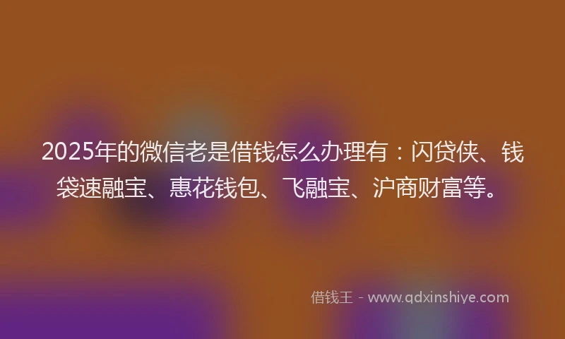 2025年的微信老是借钱怎么办理有：闪贷侠、钱袋速融宝、惠花钱包、飞融宝、沪商财富等。
