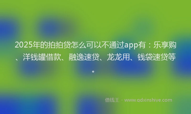 2025年的拍拍贷怎么可以不通过app有：乐享购、洋钱罐借款、融逸速贷、龙龙用、钱袋速贷等。