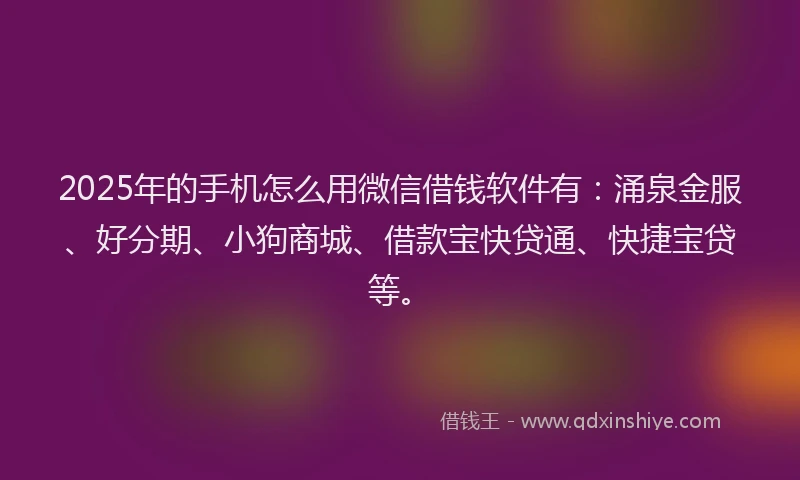 2025年的手机怎么用微信借钱软件有：涌泉金服、好分期、小狗商城、借款宝快贷通、快捷宝贷等。