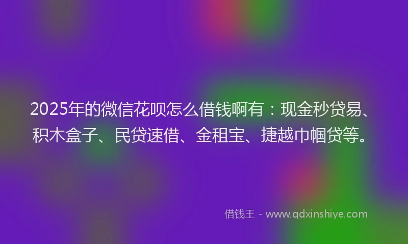 2025年的微信花呗怎么借钱啊有：现金秒贷易、积木盒子、民贷速借、金租宝、捷越巾帼贷等。