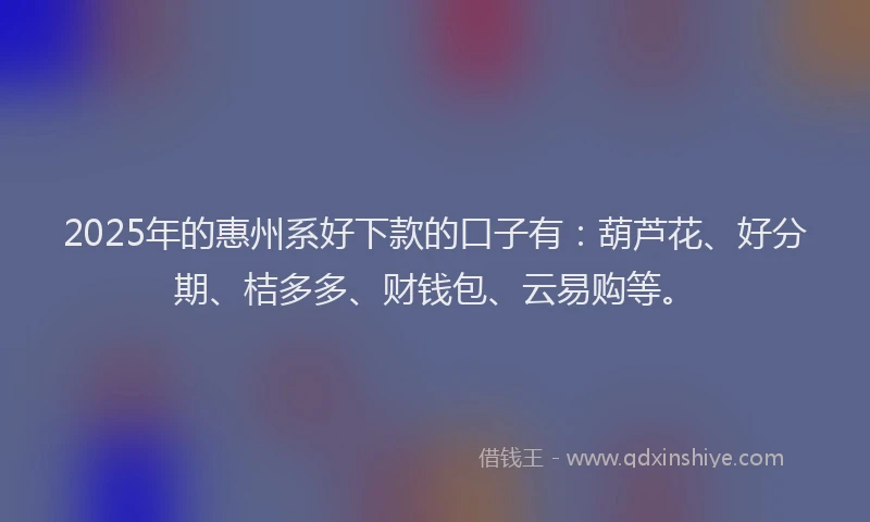 2025年的惠州系好下款的口子有：葫芦花、好分期、桔多多、财钱包、云易购等。