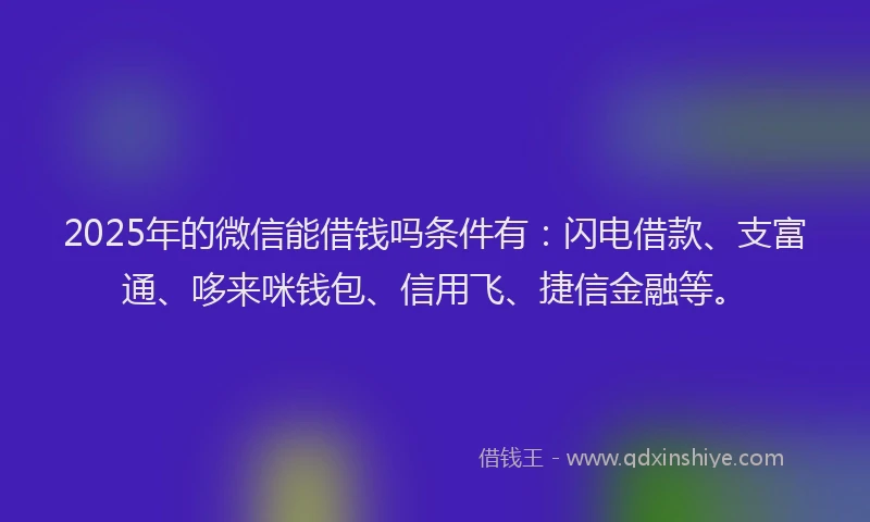 2025年的微信能借钱吗条件有：闪电借款、支富通、哆来咪钱包、信用飞、捷信金融等。