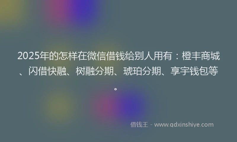 2025年的怎样在微信借钱给别人用有：橙丰商城、闪借快融、树融分期、琥珀分期、享宇钱包等。