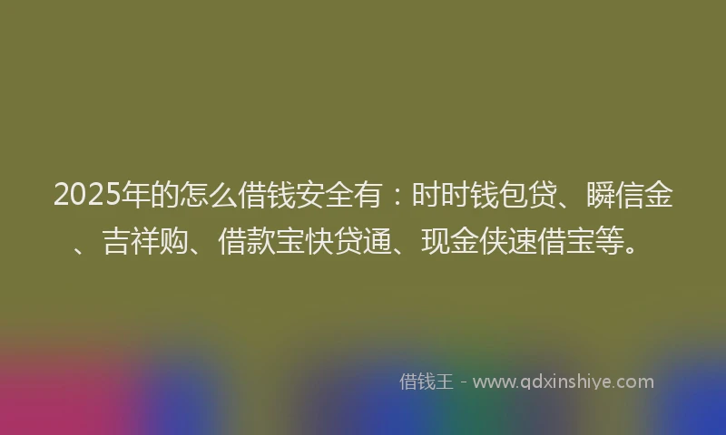 2025年的怎么借钱安全有：时时钱包贷、瞬信金、吉祥购、借款宝快贷通、现金侠速借宝等。