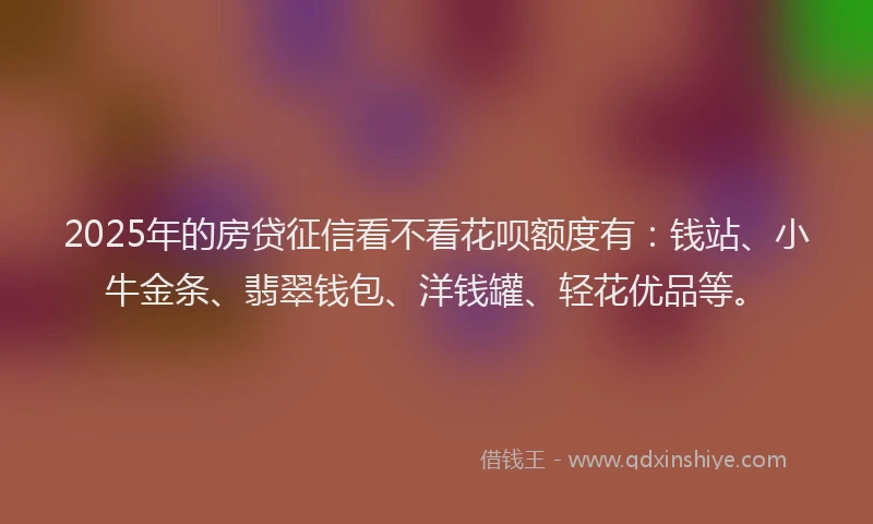 2025年的房贷征信看不看花呗额度有：钱站、小牛金条、翡翠钱包、洋钱罐、轻花优品等。