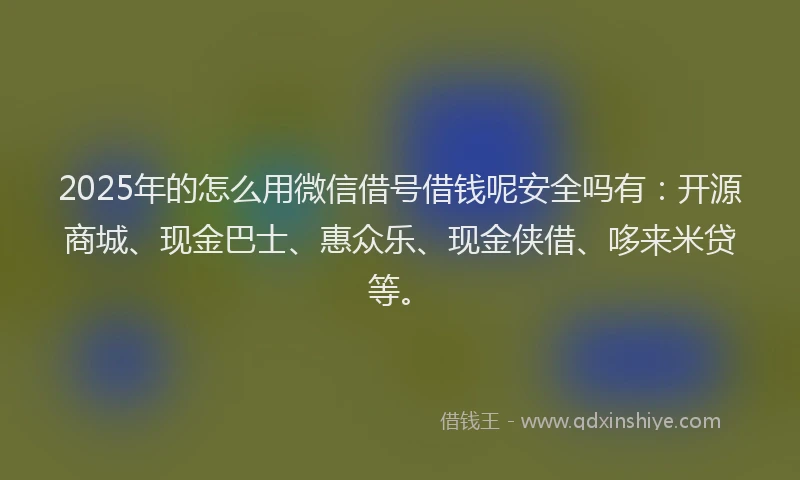 2025年的怎么用微信借号借钱呢安全吗有：开源商城、现金巴士、惠众乐、现金侠借、哆来米贷等。