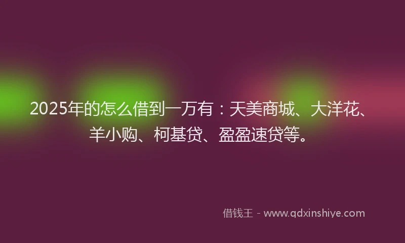 2025年的怎么借到一万有：天美商城、大洋花、羊小购、柯基贷、盈盈速贷等。