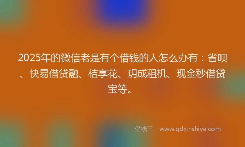 2025年的微信老是有个借钱的人怎么办有：省呗、快易借贷融、桔享花、玥成租机、现金秒借贷宝等。