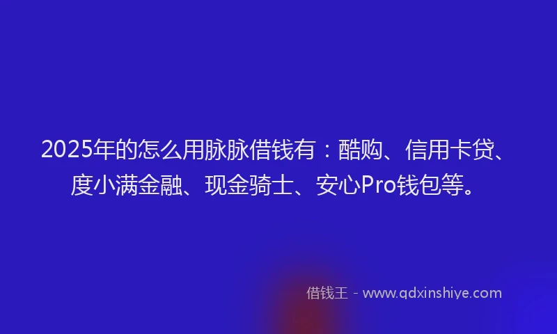 2025年的怎么用脉脉借钱有：酷购、信用卡贷、度小满金融、现金骑士、安心Pro钱包等。