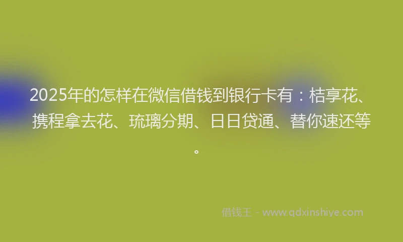 2025年的怎样在微信借钱到银行卡有：桔享花、携程拿去花、琉璃分期、日日贷通、替你速还等。