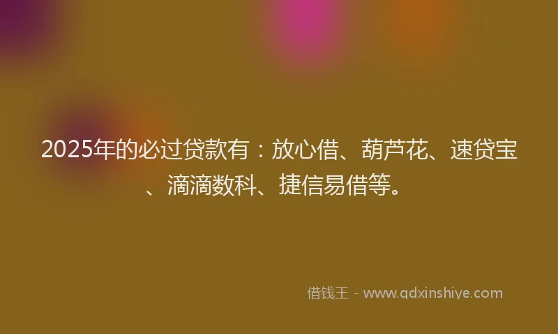 2025年的必过贷款有：放心借、葫芦花、速贷宝、滴滴数科、捷信易借等。
