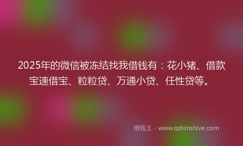 2025年的微信被冻结找我借钱有：花小猪、借款宝速借宝、粒粒贷、万通小贷、任性贷等。
