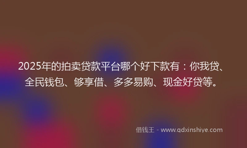 2025年的拍卖贷款平台哪个好下款有：你我贷、全民钱包、够享借、多多易购、现金好贷等。