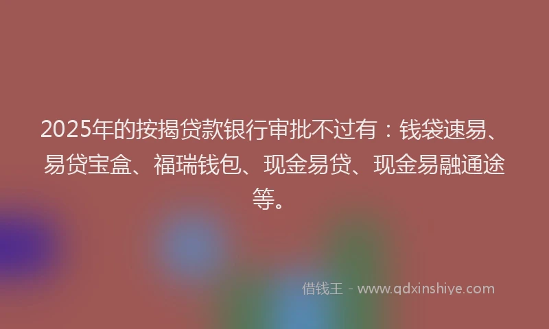 2025年的按揭贷款银行审批不过有：钱袋速易、易贷宝盒、福瑞钱包、现金易贷、现金易融通途等。