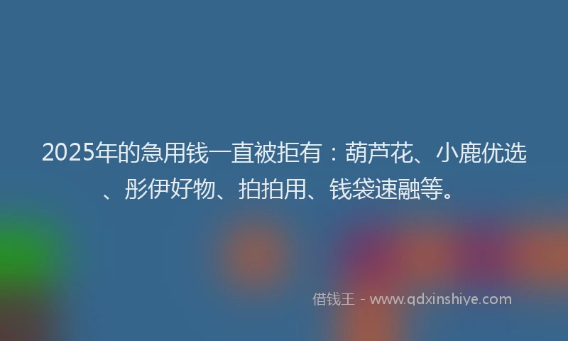 2025年的急用钱一直被拒有：葫芦花、小鹿优选、彤伊好物、拍拍用、钱袋速融等。