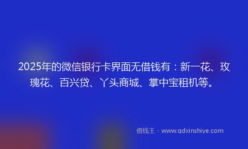 2025年的微信银行卡界面无借钱有：新一花、玫瑰花、百兴贷、丫头商城、掌中宝租机等。