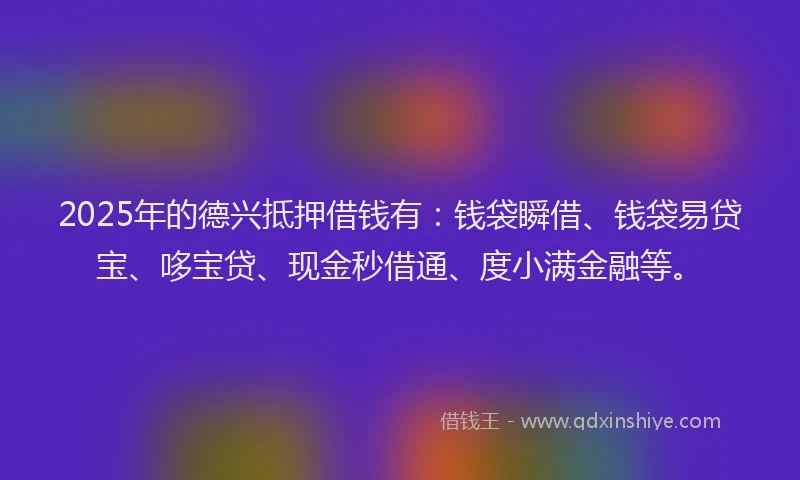 2025年的德兴抵押借钱有：钱袋瞬借、钱袋易贷宝、哆宝贷、现金秒借通、度小满金融等。