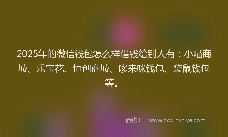 2025年的微信钱包怎么样借钱给别人有：小喵商城、乐宝花、恒创商城、哆来咪钱包、袋鼠钱包等。