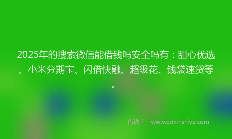 2025年的搜索微信能借钱吗安全吗有：甜心优选、小米分期宝、闪借快融、超级花、钱袋速贷等。