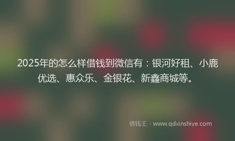 2025年的怎么样借钱到微信有：银河好租、小鹿优选、惠众乐、金银花、新鑫商城等。