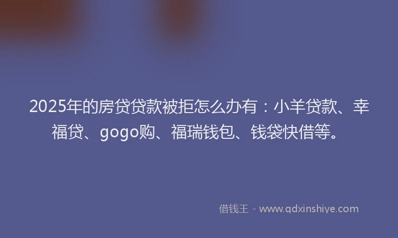 2025年的房贷贷款被拒怎么办有：小羊贷款、幸福贷、gogo购、福瑞钱包、钱袋快借等。