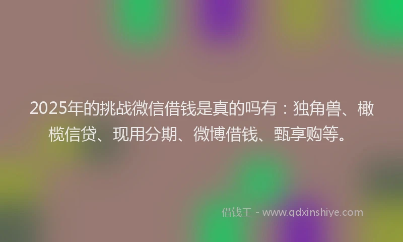 2025年的挑战微信借钱是真的吗有：独角兽、橄榄信贷、现用分期、微博借钱、甄享购等。