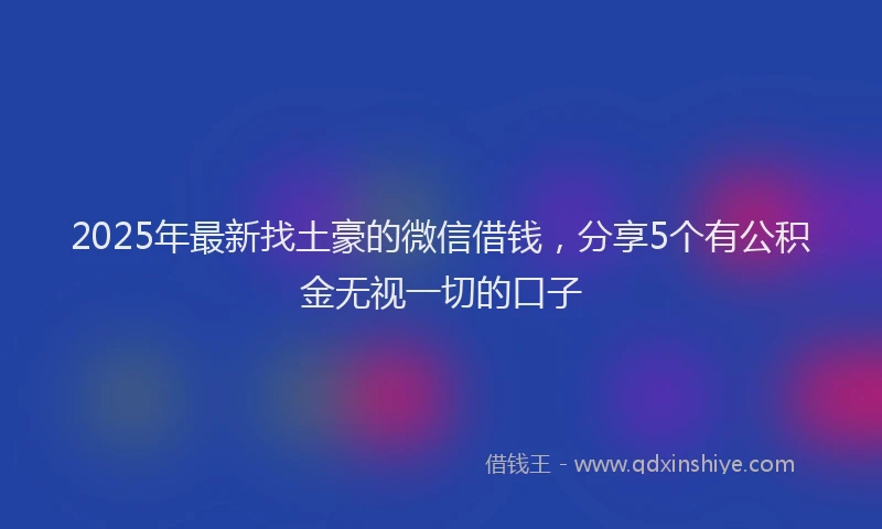 2025年最新找土豪的微信借钱，分享5个有公积金无视一切的口子