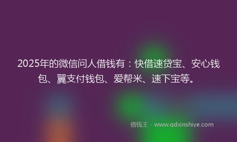 2025年的微信问人借钱有：快借速贷宝、安心钱包、翼支付钱包、爱帮米、速下宝等。