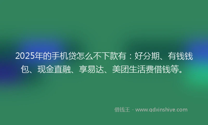2025年的手机贷怎么不下款有：好分期、有钱钱包、现金直融、享易达、美团生活费借钱等。