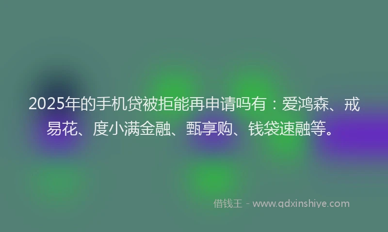 2025年的手机贷被拒能再申请吗有：爱鸿森、戒易花、度小满金融、甄享购、钱袋速融等。
