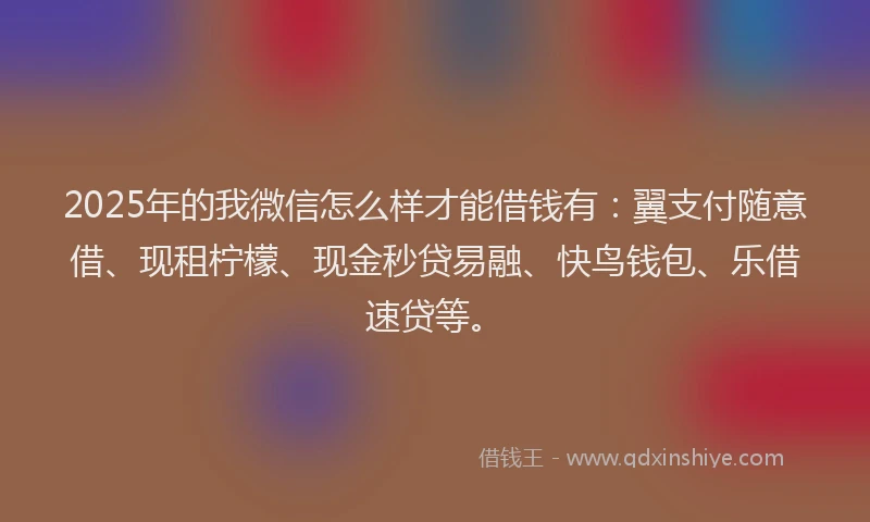 2025年的我微信怎么样才能借钱有：翼支付随意借、现租柠檬、现金秒贷易融、快鸟钱包、乐借速贷等。