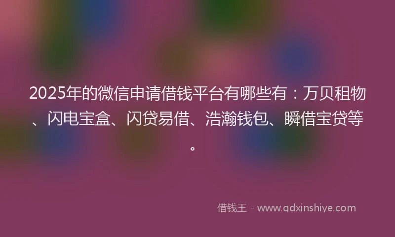 2025年的微信申请借钱平台有哪些有：万贝租物、闪电宝盒、闪贷易借、浩瀚钱包、瞬借宝贷等。