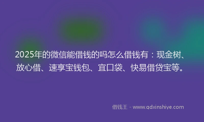 2025年的微信能借钱的吗怎么借钱有：现金树、放心借、速享宝钱包、宜口袋、快易借贷宝等。