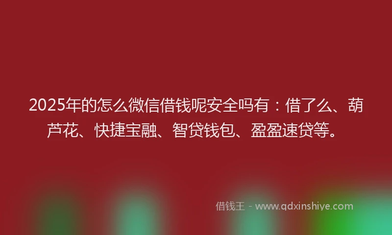 2025年的怎么微信借钱呢安全吗有：借了么、葫芦花、快捷宝融、智贷钱包、盈盈速贷等。