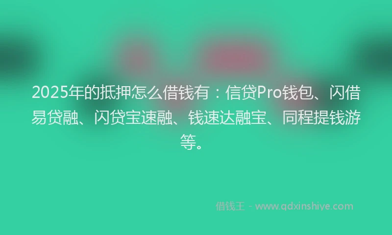 2025年的抵押怎么借钱有：信贷Pro钱包、闪借易贷融、闪贷宝速融、钱速达融宝、同程提钱游等。