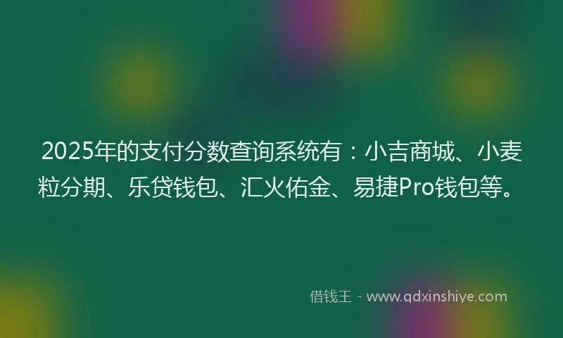 2025年的支付分数查询系统有：小吉商城、小麦粒分期、乐贷钱包、汇火佑金、易捷Pro钱包等。