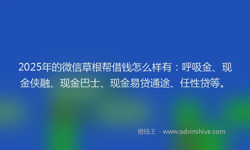 2025年的微信草根帮借钱怎么样有：呼吸金、现金侠融、现金巴士、现金易贷通途、任性贷等。