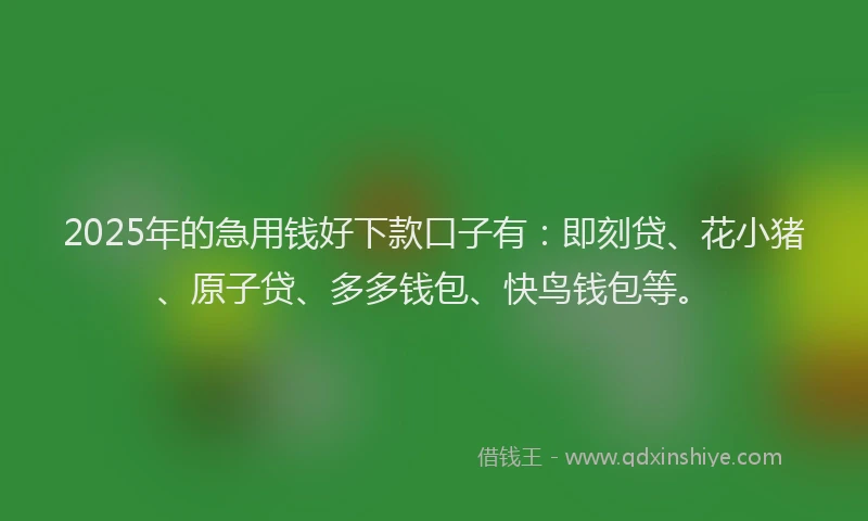 2025年的急用钱好下款口子有：即刻贷、花小猪、原子贷、多多钱包、快鸟钱包等。