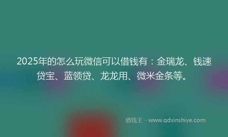 2025年的怎么玩微信可以借钱有：金瑞龙、钱速贷宝、蓝领贷、龙龙用、微米金条等。