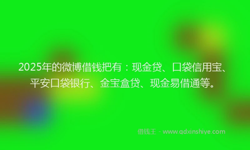 2025年的微博借钱把有：现金贷、口袋信用宝、平安口袋银行、金宝盒贷、现金易借通等。